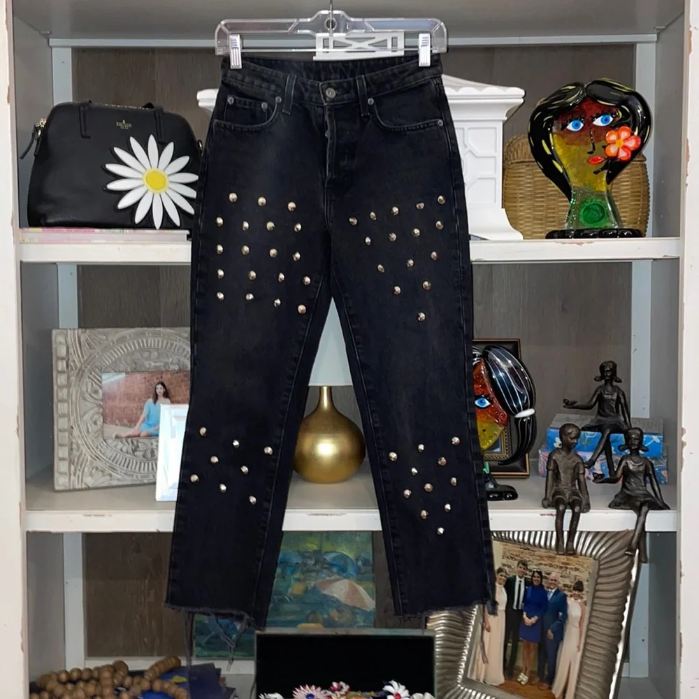Carmar Black Studded Button Fly Jeans SZ 24 EUC - Picture 2 of 4